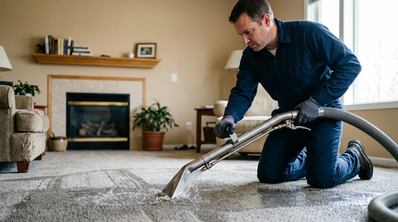 Water damage restoration technician working near Highlands, NJ